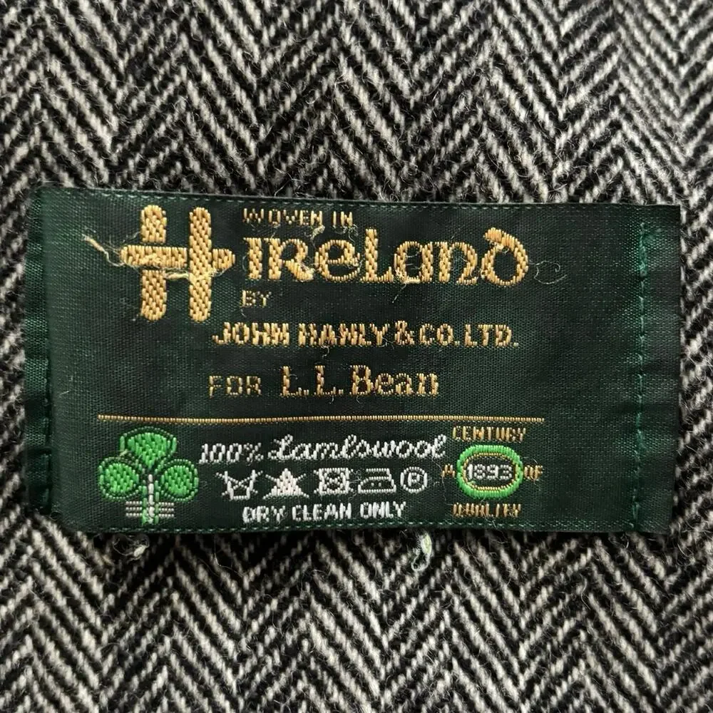 LL Bean John Hamly & Co Unisex Fringe Scarf Herringbone Lambswool Wool Ireland
